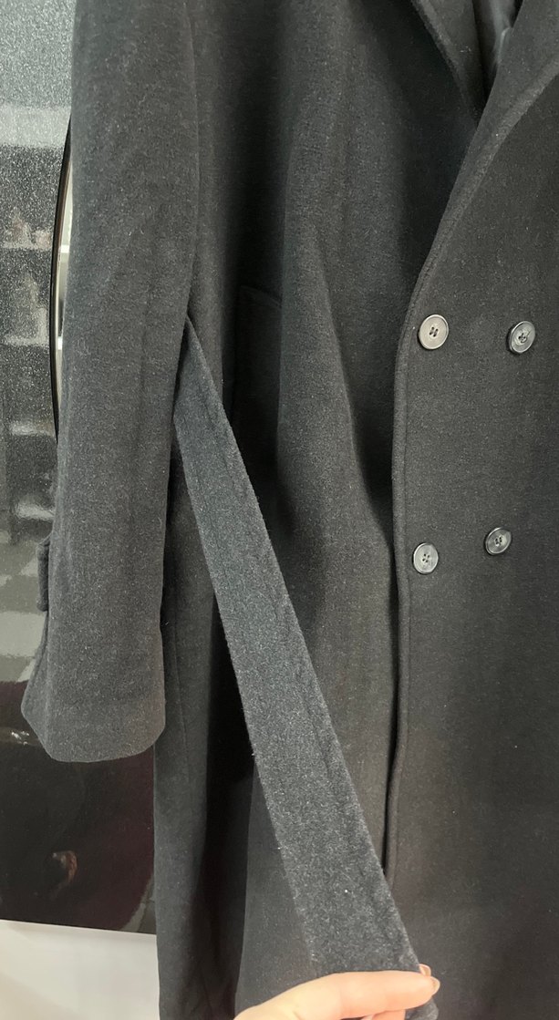 Koyu Gri Düğmeli Uzun Kaban - Görsel 3