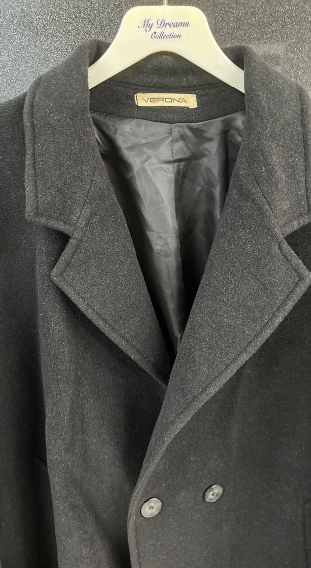 Koyu Gri Düğmeli Uzun Kaban - Görsel 2