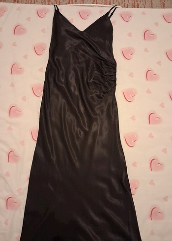 Kahverengi Drapeli Uzun Askılı Kadın Elbise - Görsel 4