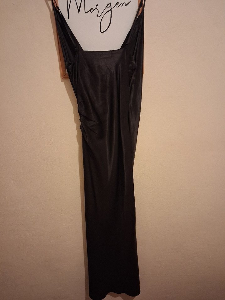 Kahverengi Drapeli Uzun Askılı Kadın Elbise - Görsel 2