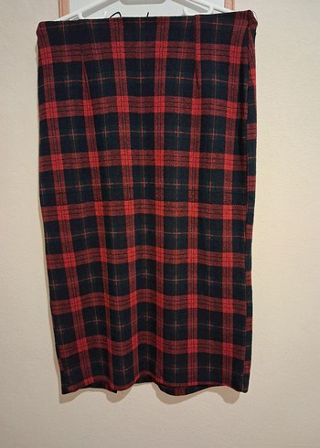 Kırmızı Ekose Midi Pilili Etek - Görsel 2