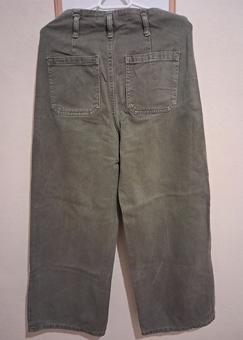 Haki Bol Kesim Midi Denim Kadın Pantolon - Görsel 3