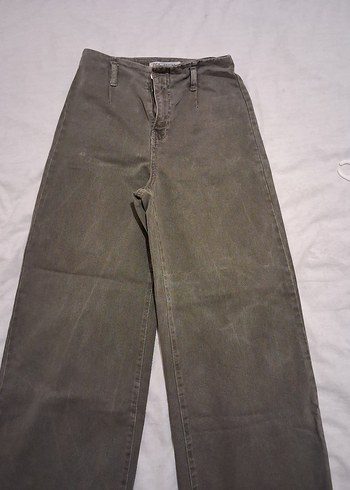 Haki Bol Kesim Midi Denim Kadın Pantolon - Görsel 5