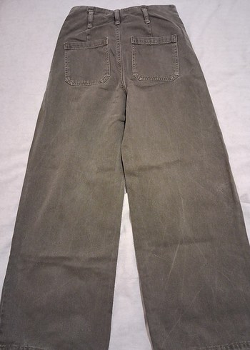 Haki Bol Kesim Midi Denim Kadın Pantolon - Görsel 6