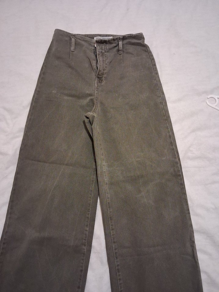 Haki Bol Kesim Midi Denim Kadın Pantolon - Görsel 5