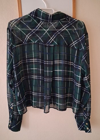 Kadın Yeşil Kareli Düğmeli Gömlek - Görsel 4