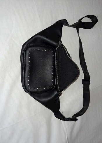 Siyah Nakışlı Deri Biker Bel Çantası - Görsel 4