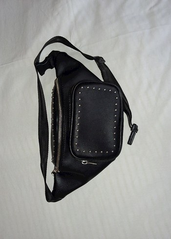 Siyah Nakışlı Deri Biker Bel Çantası - Görsel 3