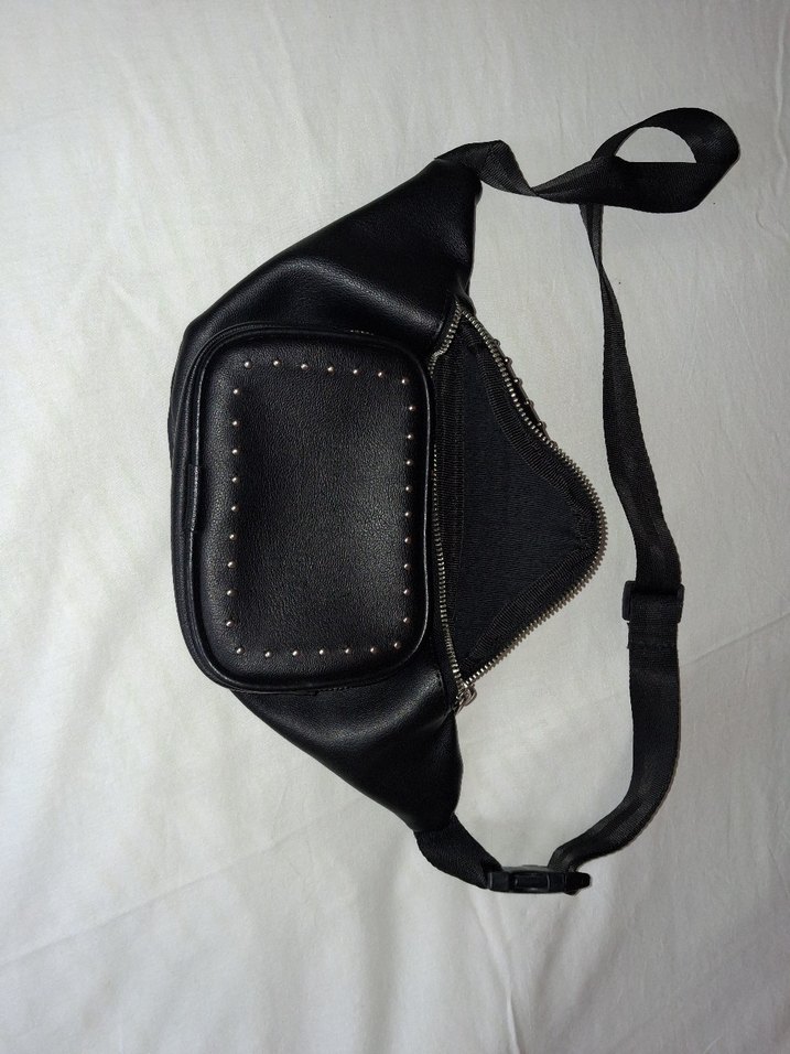 Siyah Nakışlı Deri Biker Bel Çantası - Görsel 4