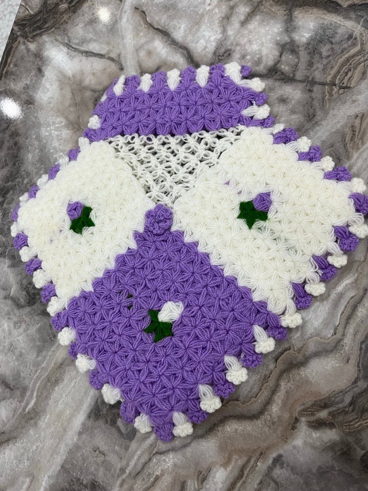 Mor ve Beyaz Örgü Banyo Süngeri - Görsel 2