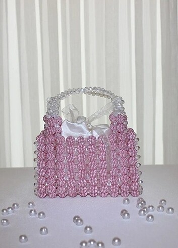 Kristal taşlı mini pembe çanta 