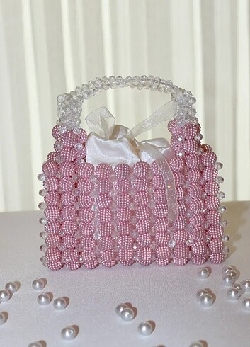 Beden Kristal taşlı mini pembe çanta
