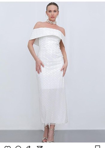 Pul İşlemeli Straplez Midi abiye - Görsel 2