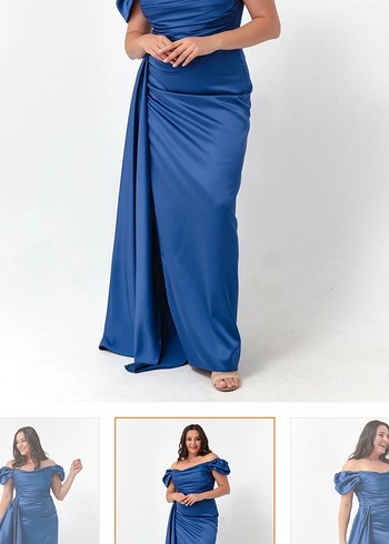 Mavi Drapeli Uzun Abiye Elbise - Görsel 2