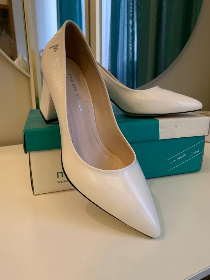 Beyaz Kalın Topuklu Kadın Ayakkabı - Görsel 2