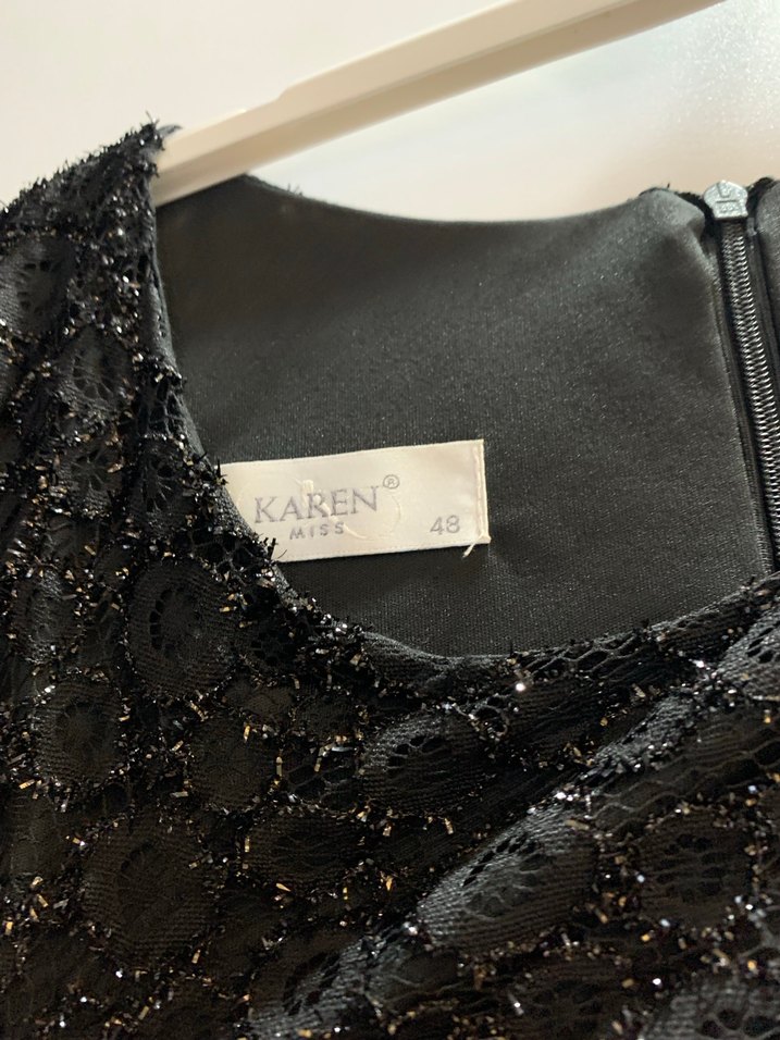 Siyah Dantel İşlemeli Midi Kadın Abiye Elbise - Görsel 3