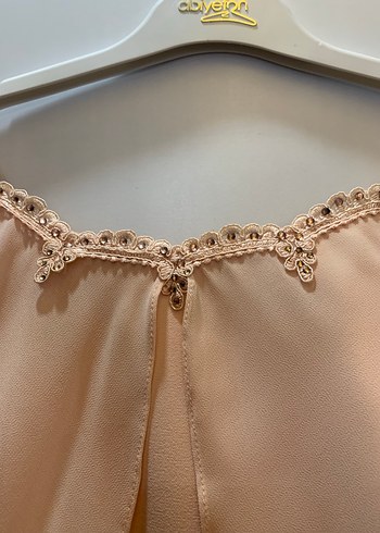 Bej Midi Drapeli Straplez Abiye Elbise - Görsel 2