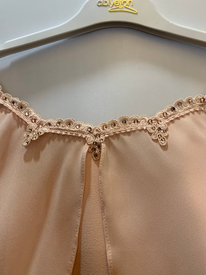 Bej Midi Drapeli Straplez Abiye Elbise - Görsel 2