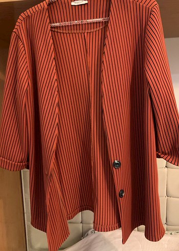 Kiremit Renk Çizgili Blazer Ceket - Görsel 3