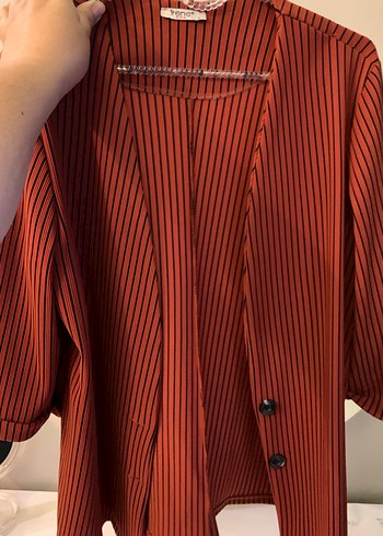 Kiremit Renk Çizgili Blazer Ceket - Görsel 2