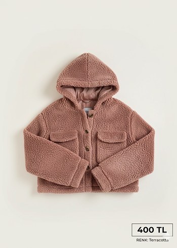 Pembe tonlarında Kapüşonlu Kadın Peluş Ceket