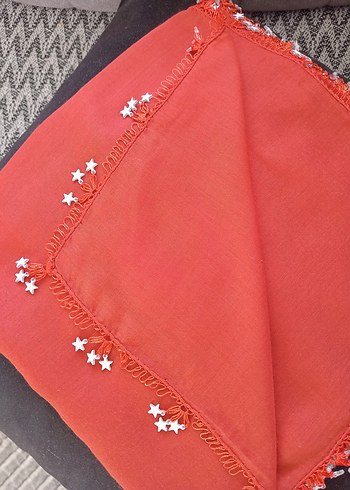 Dantel Detaylı Kırmızı Kadın Şal - Görsel 2