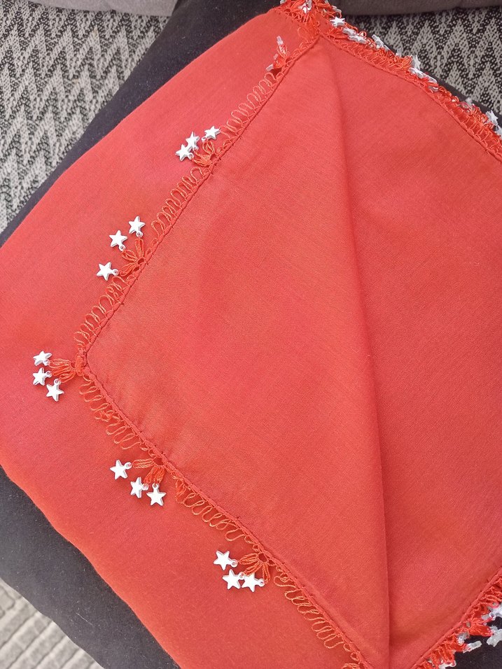 Dantel Detaylı Kırmızı Kadın Şal - Görsel 2