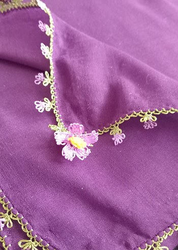 Dantel Detaylı Mor İpek Kadın yazma - Görsel 3