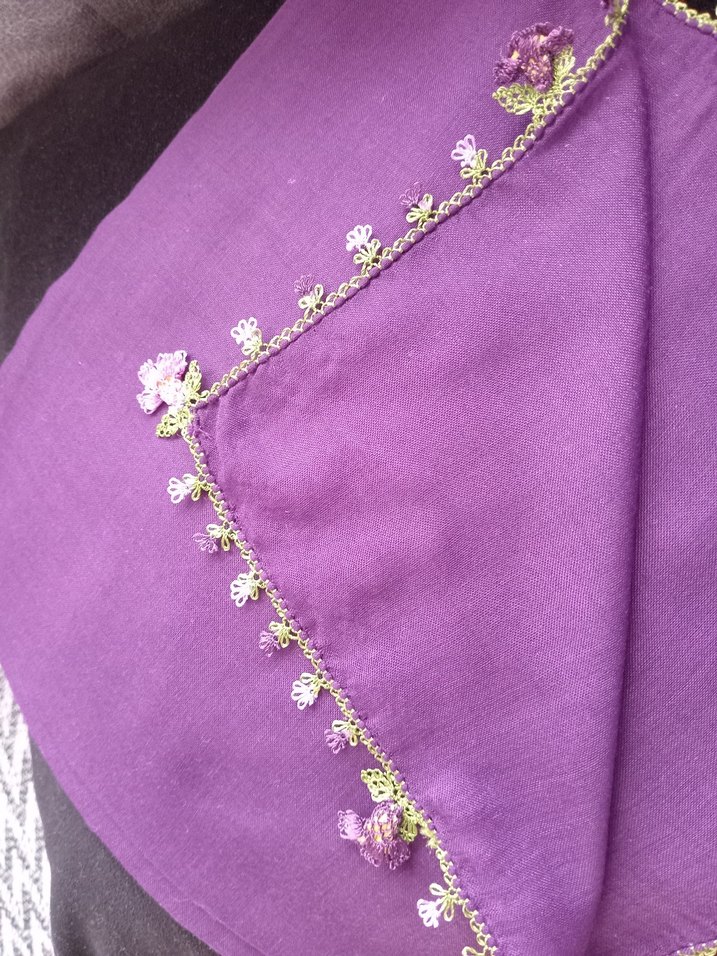 Dantel Detaylı Mor İpek Kadın yazma - Görsel 2