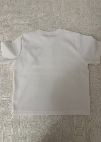 Beyaz Hamile Tişörtü Kısa Kollu Kalp Desenli - Görsel 3