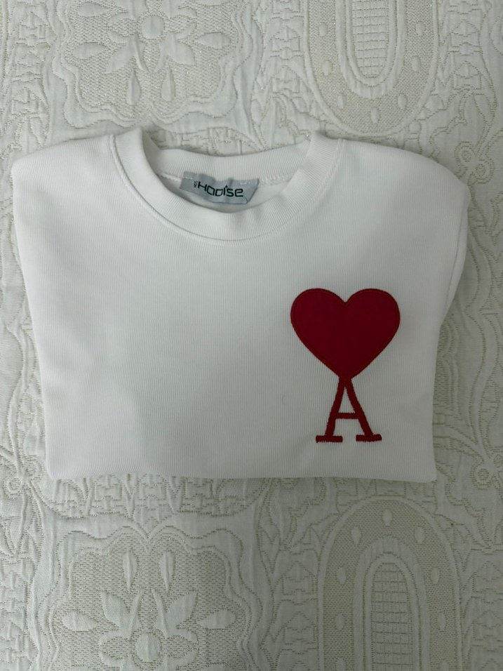 Beyaz Hamile Tişörtü Kısa Kollu Kalp Desenli - Görsel 2