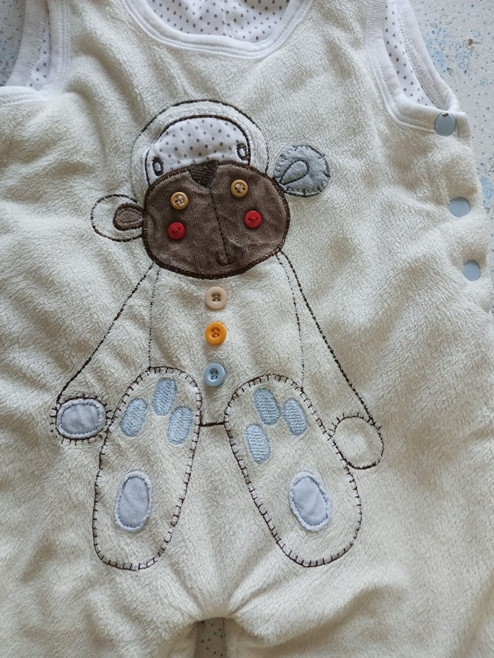 Bebek Erkek Nakışlı Beyaz Polar Tulum - Görsel 2