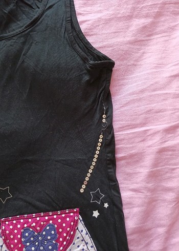 8-9 Yaş Kız Çocuk Payetli Baskılı Kolsuz Tişört - Görsel 2