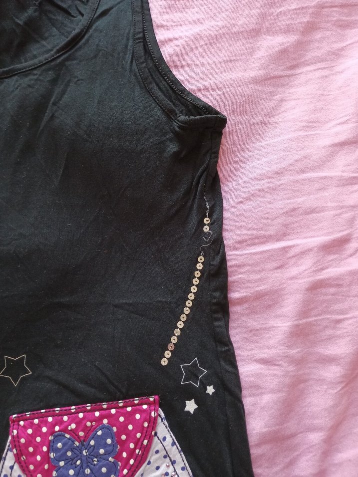 8-9 Yaş Kız Çocuk Payetli Baskılı Kolsuz Tişört - Görsel 2