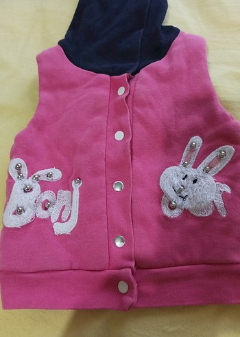 9-12 Ay Kapüşonlu Pembe Kız Çocuk Yelek - Görsel 2