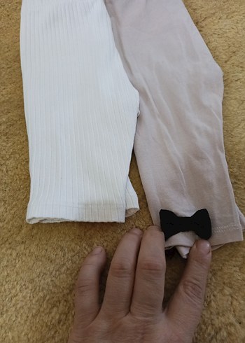 Kız Çocuk Bej ve Beyaz Pamuklu Elastik Tayt - Görsel 2