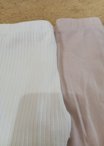 Kız Çocuk Bej ve Beyaz Pamuklu Elastik Tayt - Görsel 3