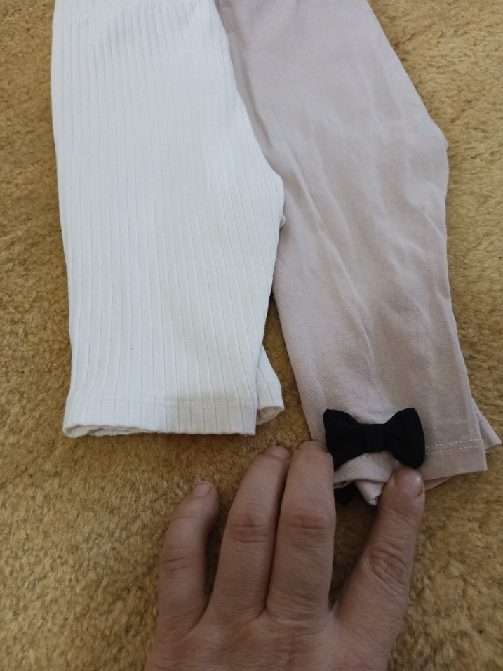 Kız Çocuk Bej ve Beyaz Pamuklu Elastik Tayt - Görsel 2