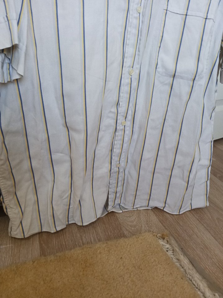 Erkek Keten Gömlek, Kısa Kollu, Düğmeli - Görsel 2