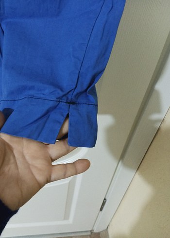 Mavi Kemerli Keten Rahat Kısa Kadın Pantolon - Görsel 3