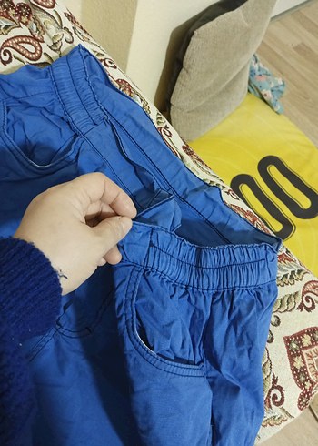 Mavi Kemerli Keten Rahat Kısa Kadın Pantolon - Görsel 5