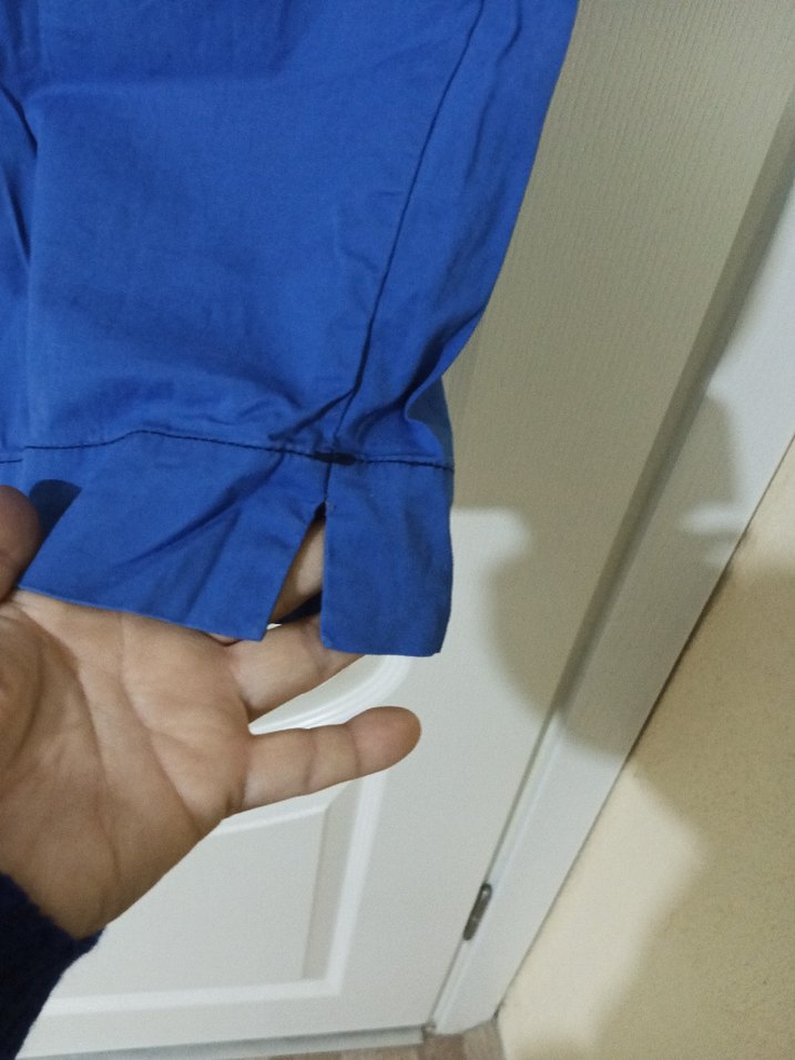 Mavi Kemerli Keten Rahat Kısa Kadın Pantolon - Görsel 3