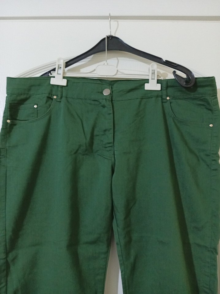 Kemerli Koyu Yeşil Mini Keten Kadın Pantolon - Görsel 2