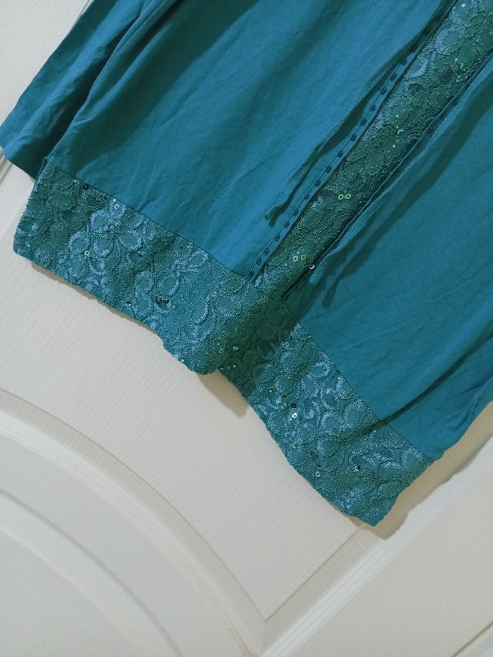 Turkuaz Bohem Nakışlı Uzun Kollu Bluz - Görsel 3