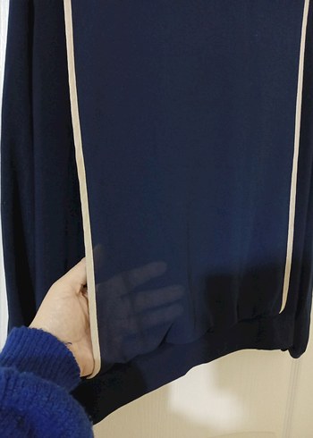 Mavi Saten Uzun Kollu Bluz - Görsel 7