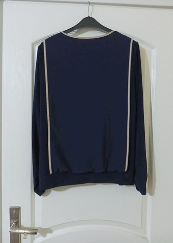 Mavi Saten Uzun Kollu Bluz - Görsel 6