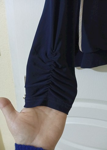 Mavi Saten Uzun Kollu Bluz - Görsel 5