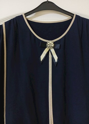 Mavi Saten Uzun Kollu Bluz - Görsel 2