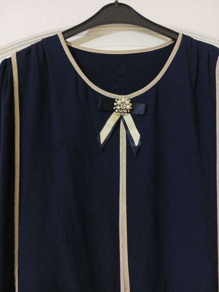 Mavi Saten Uzun Kollu Bluz - Görsel 2