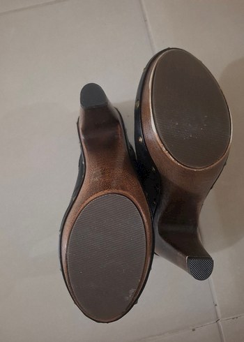 Siyah Desenli Platform Topuklu Kadın Terlik - Görsel 4